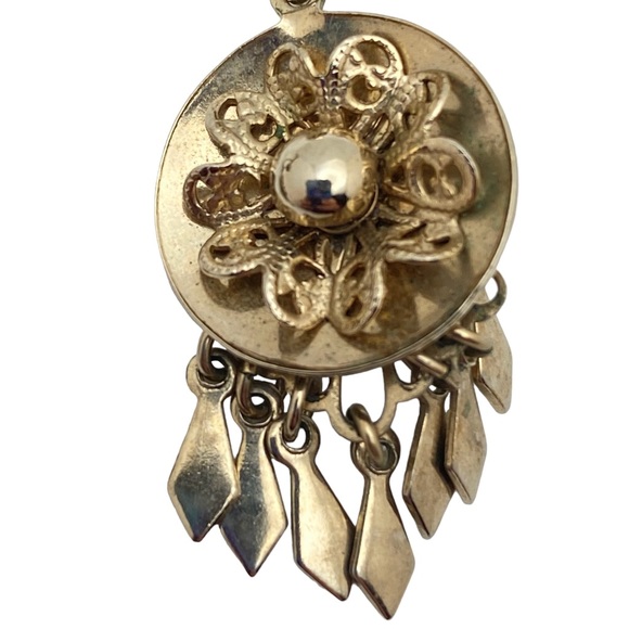 Vintage Floral Filigree Dangle Screw-Back Earrings Gold-Tone - Picture 5 of 9